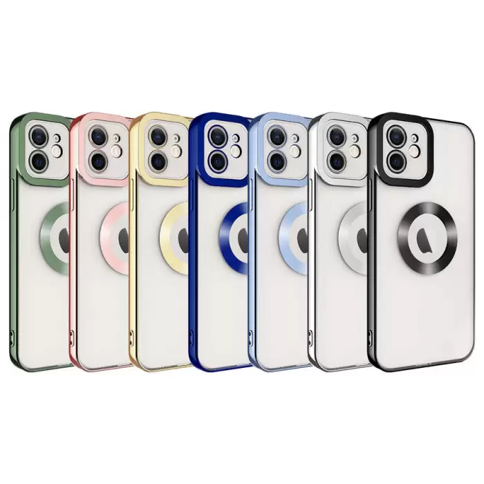 Apple iPhone 12 Kamera Lens Korumalı Şeffaf Renkli Logo Gösteren Parlak Omega Kapak