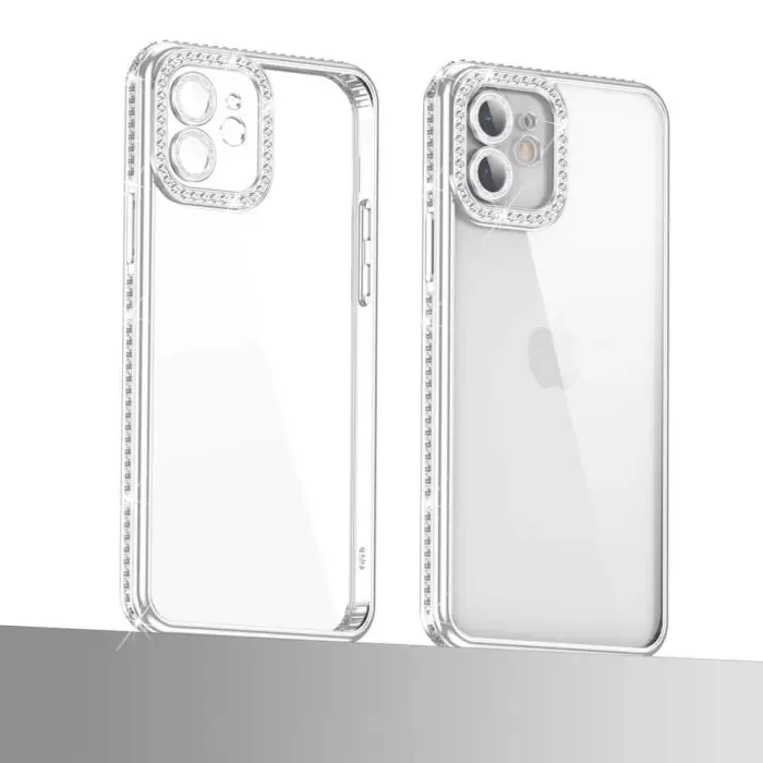 Apple iPhone 12 Kılıf Kamera Korumalı Taşlı Lopard Mina Kapak