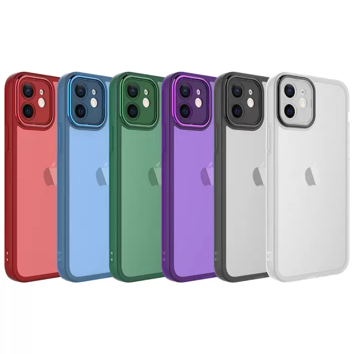 Apple iPhone 12 Sert Parlak Kamera Ve Darbe Korumalı Arkası Renkli Şeffaf Post Kılıf