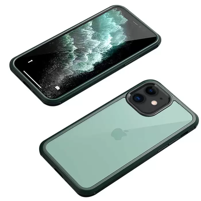 iPhone 12 Kılıf  Dor Silikon Temperli Cam Kapak