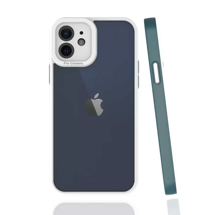 Apple iPhone 12 Kılıf Renkli Silikon Kenarlı Kamera Korumalı Şeffaf Mima Kapak