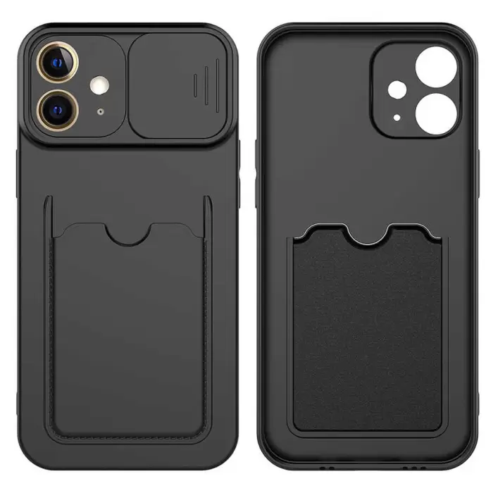 Apple iPhone 12 Mini Kılıf Bölmeli Silikon Kartix Cüzdan Slayt Sürgülü Kamera Koruma Kartlıklı Kapak