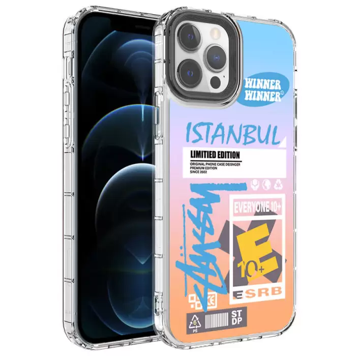 iPhone 12 Pro Kılıf Kamera Korumalı Renkli Desenli Sert Silikon  Korn Kapak