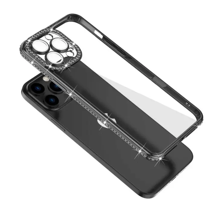 Apple iPhone 12 Pro Kılıf Kamera Korumalı Taşlı Lopard Mina Kapak