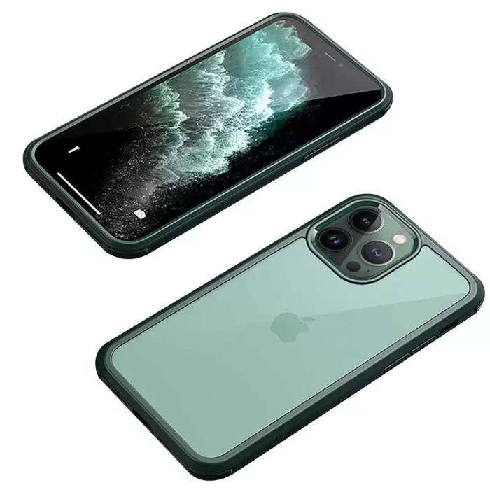 Apple iPhone 12 Pro Kılıf Lopard Dor Silikon Temperli Cam Kapak