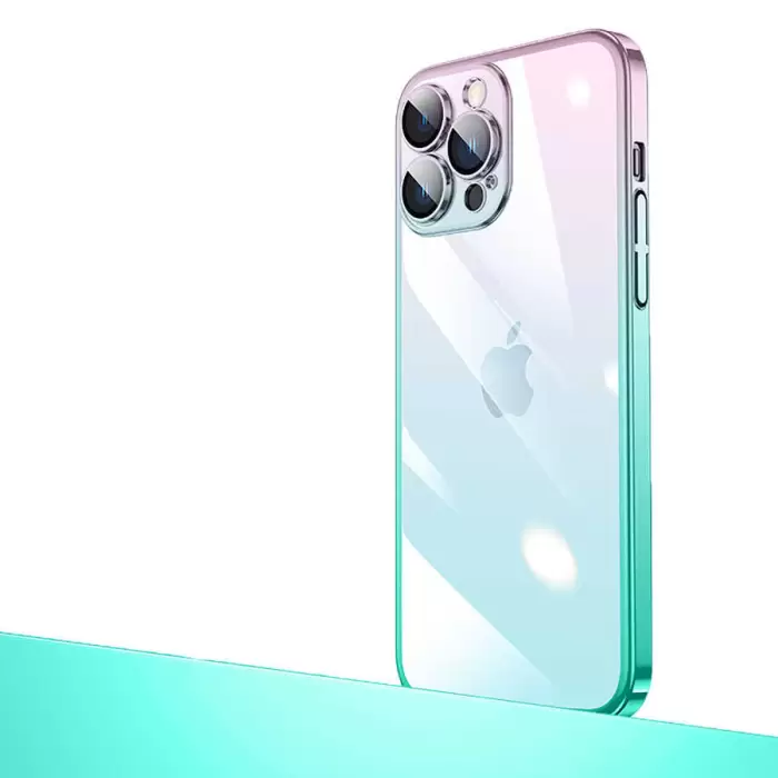 Apple iPhone 12 Pro Kılıf Premium Colorful Ince Kapak Senkron Kamera Üstü Cam Kaplamalı Rainbow Mika