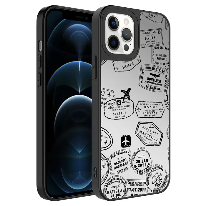 Apple iPhone 12 Pro Max Kılıf Aynalı Desenli Kamera Korumalı Parlak Lopard Mirror Kapak