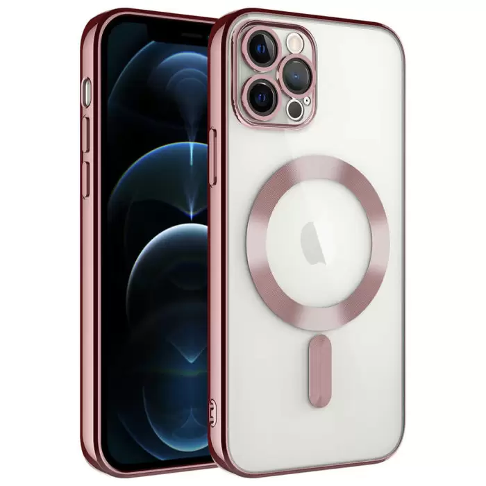 Apple iPhone 12 Pro Max Kılıf Şeffaf Renkli Yumuşak Kamera Lens Korumalı Magsafe Şarj Kapak Demre