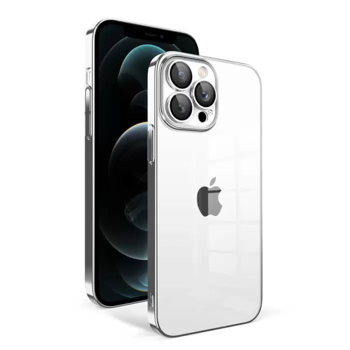 Apple iPhone 12 Pro Max Kılıf Kamera Korumalı Renkli Çerçeveli Lopard Arkası Şeffaf Kilif Sert Kapak Garaj Orjinal Dokulu