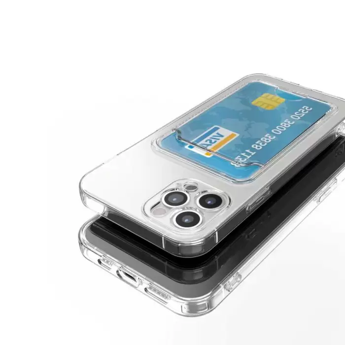Apple iPhone 12 Pro Max Kılıf Şeffaf Renksiz Kartlıklı Cüzdanlı Kamera Korumalı Esnek Silikon Kapak Setra