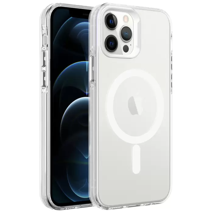 Apple iPhone 12 Pro Max Kılıf Magsafe Destekli Buzlu Transparan C-Pro Sert Arka Kapak