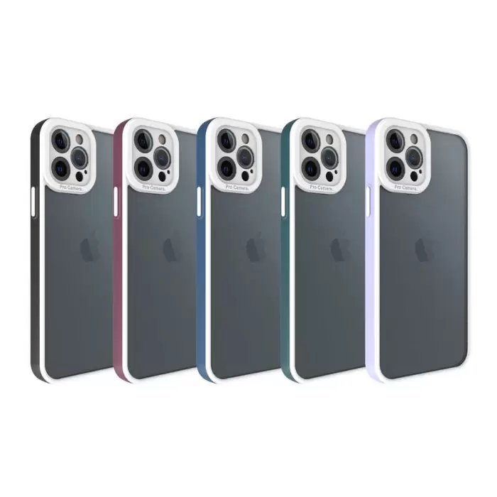 Apple iPhone 12 Pro Max Kılıf Renkli Silikon Kenarlı Kamera Korumalı Şeffaf Mima Kapak