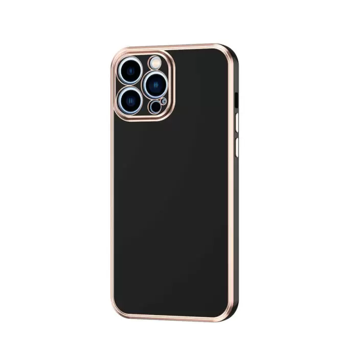 Apple iPhone 12 Pro Max Kılıf Lopard Parlak Kenarlı Altın Işlemeli Kamera Korumalı Kapak Bark