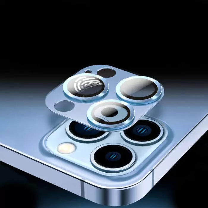Apple iPhone 13 Metal Çerçeveli Lens Koruma Parlak Renkli Kamera Koruyucu CL-08 Tam Koruma Temperli Cam CL-03
