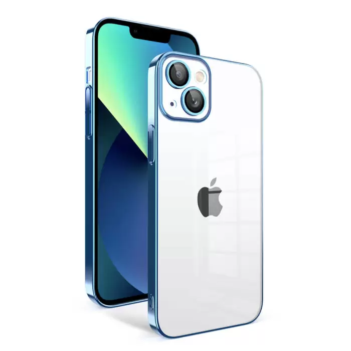 Apple iPhone 13 Kılıf Kamera Korumalı Renkli Çerçeveli Lopard Arkası Şeffaf Kilif Sert Kapak Garaj Orjinal Dokulu