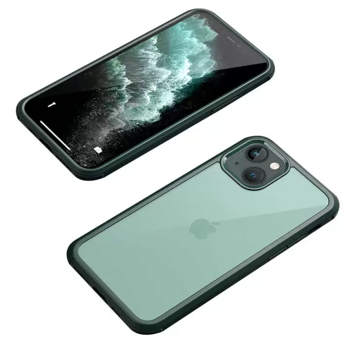 Apple iPhone 13 Kılıf Lopard Dor Silikon Temperli Cam Kapak