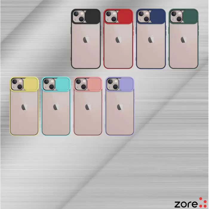 Apple iPhone 13 Kılıf Lopard Slayt Sürgülü Kamera Korumalı Renkli Silikon Kapak
