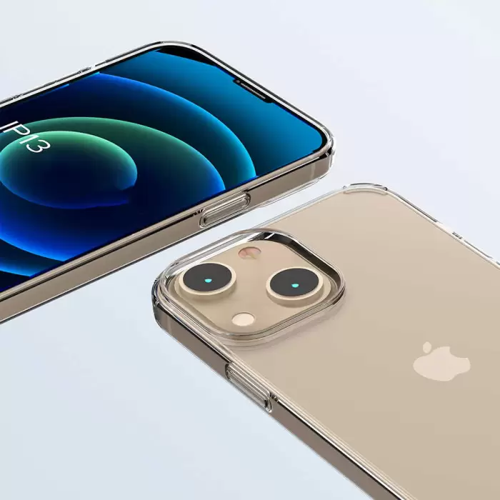 iPhone 13 Mini Coss Sert Darbe Emici Silikon Şeffaf Kamera Korumalı Arka Kapak