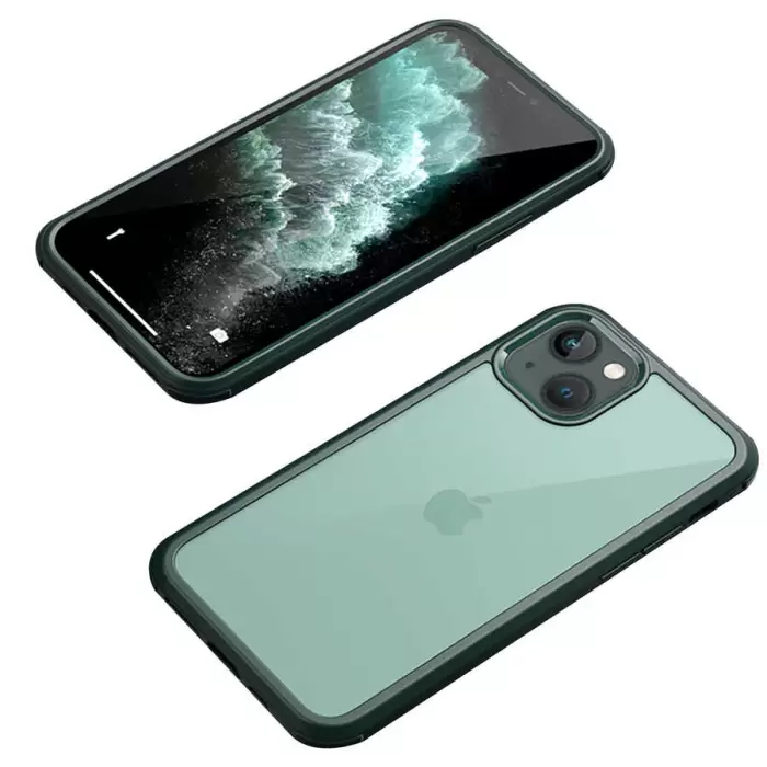 Apple iPhone 13 Mini Kılıf Lopard Dor Silikon Temperli Cam Kapak