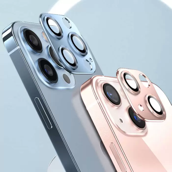 Apple iPhone 13 Pro Metal Çerçeveli Lens Koruma Parlak Renkli Kamera Koruyucu CL-08 Tam Koruma Temperli Cam CL-03