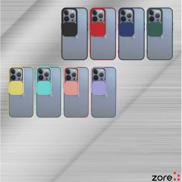 Apple iPhone 13 Pro Kılıf Lopard Slayt Sürgülü Kamera Korumalı Renkli Silikon Kapak