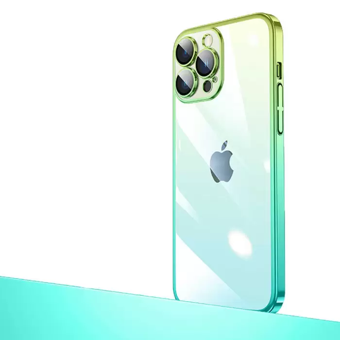 Apple iPhone 13 Pro Kılıf Premium Colorful Ince Kapak Senkron Kamera Üstü Cam Kaplamalı Rainbow Mika