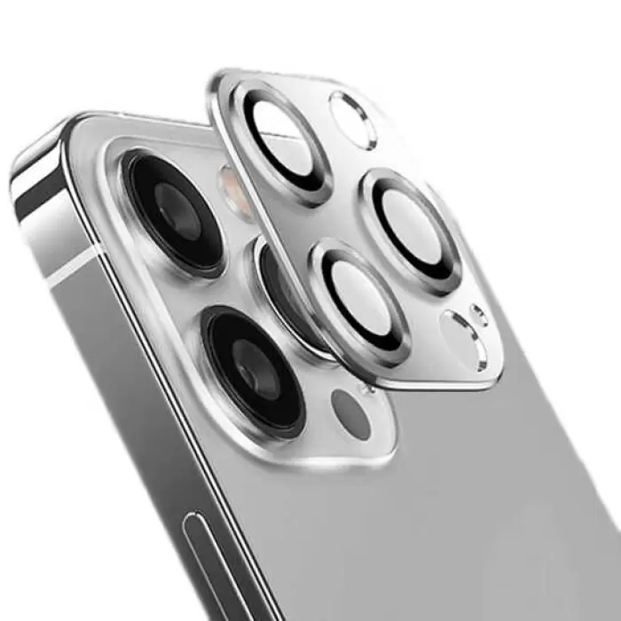 Apple iPhone 13 Pro Max Metal Çerçeveli Lens Koruma Parlak Renkli Kamera Koruyucu CL-08 Tam Koruma Temperli Cam CL-03