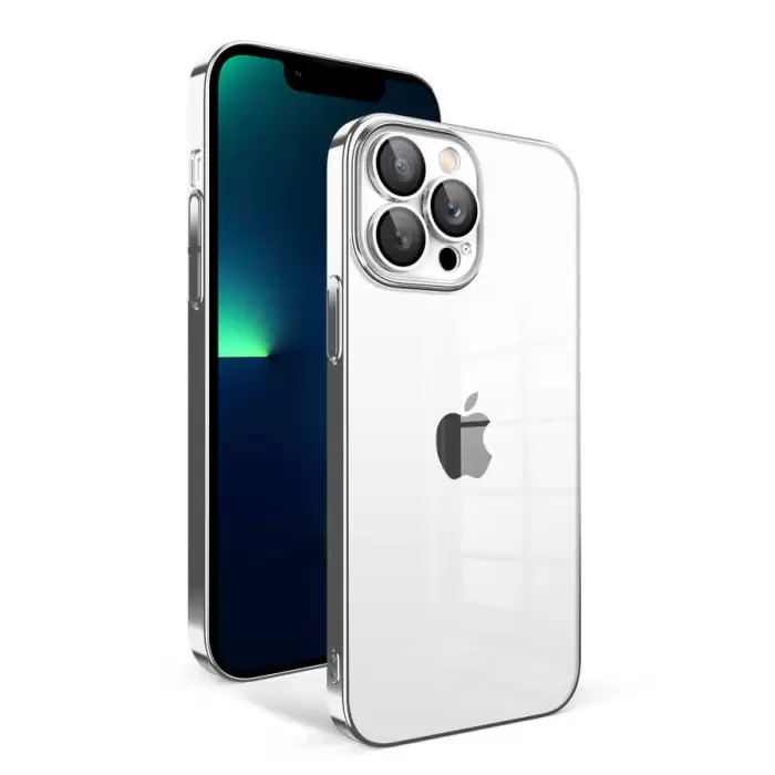 Apple iPhone 13 Pro Max Kılıf Kamera Korumalı Renkli Çerçeveli Lopard Arkası Şeffaf Kilif Sert Kapak Garaj Orjinal Dokulu