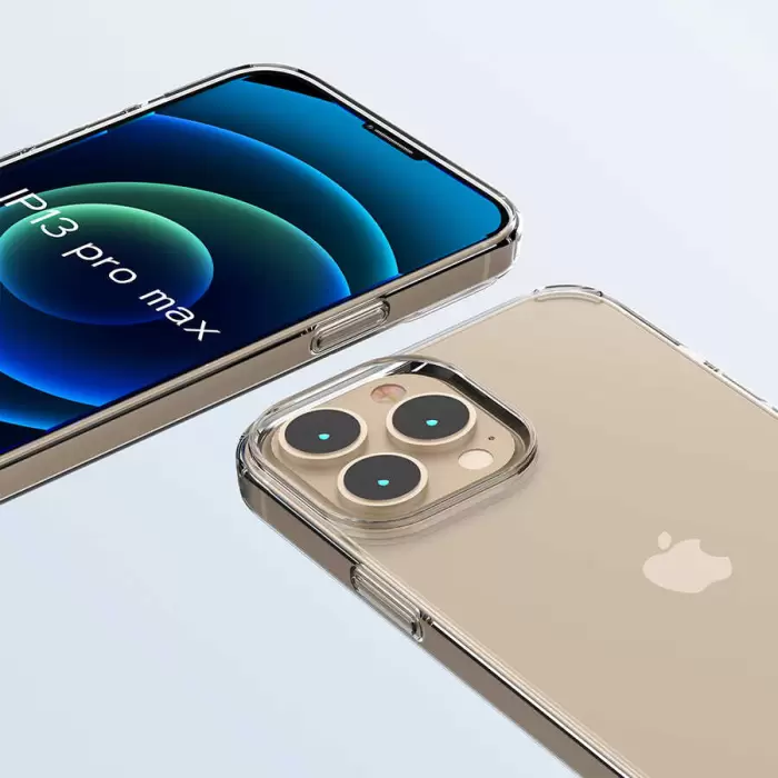 Apple iPhone 13 Pro Max Coss Sert Darbe Emici Silikon Şeffaf Kamera Korumalı Arka Kapak