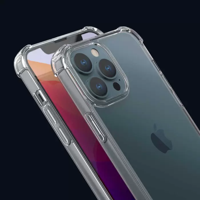 Apple iPhone 13 Pro Max Kılıf Lopard Nitro Antishock Köşe Koruma Darbe Emici Şeffaf Orjinal Doku Silikon
