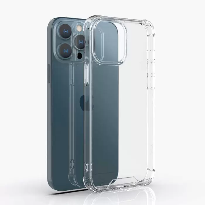 Apple iPhone 13 Pro Max Kılıf Lopard Nitro Antishock Köşe Koruma Darbe Emici Şeffaf Orjinal Doku Silikon
