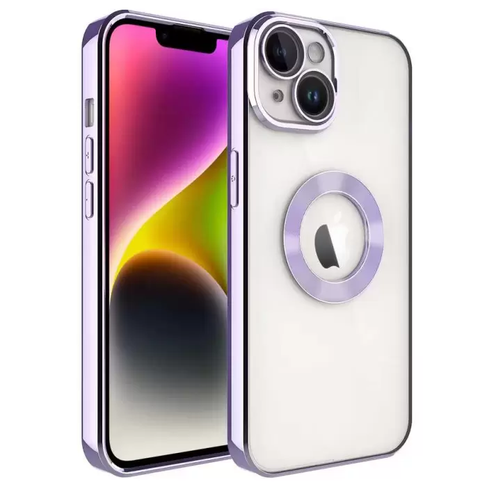 Apple iPhone 14 Kamera Lens Korumalı Şeffaf Renkli Logo Gösteren Parlak Omega Kapak