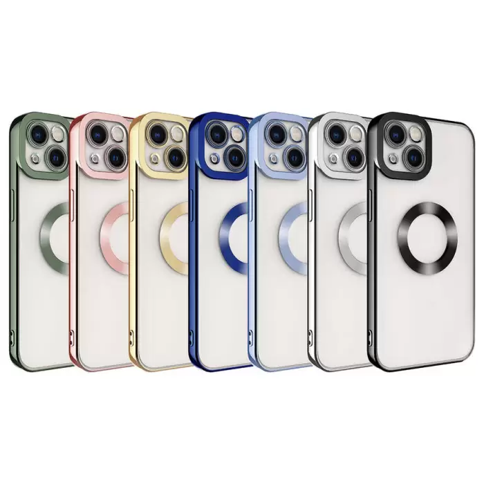 Apple iPhone 14 Kamera Lens Korumalı Şeffaf Renkli Logo Gösteren Parlak Omega Kapak