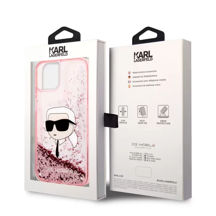 Apple İphone 14 Kılıf Karl Lagerfeld Sıvılı Simli Karl Head Dizayn Kapak