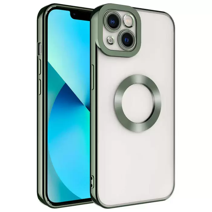 Apple iPhone 14 Plus Kamera Lens Korumalı Şeffaf Renkli Logo Gösteren Parlak Omega Kapak