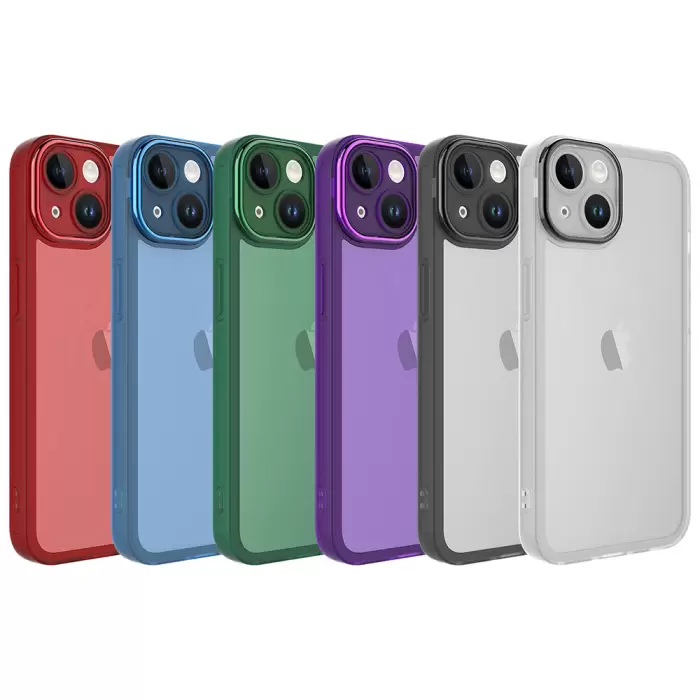 Apple iPhone 14 Plus Sert Parlak Kamera Ve Darbe Korumalı Arkası Renkli Şeffaf Post Kılıf