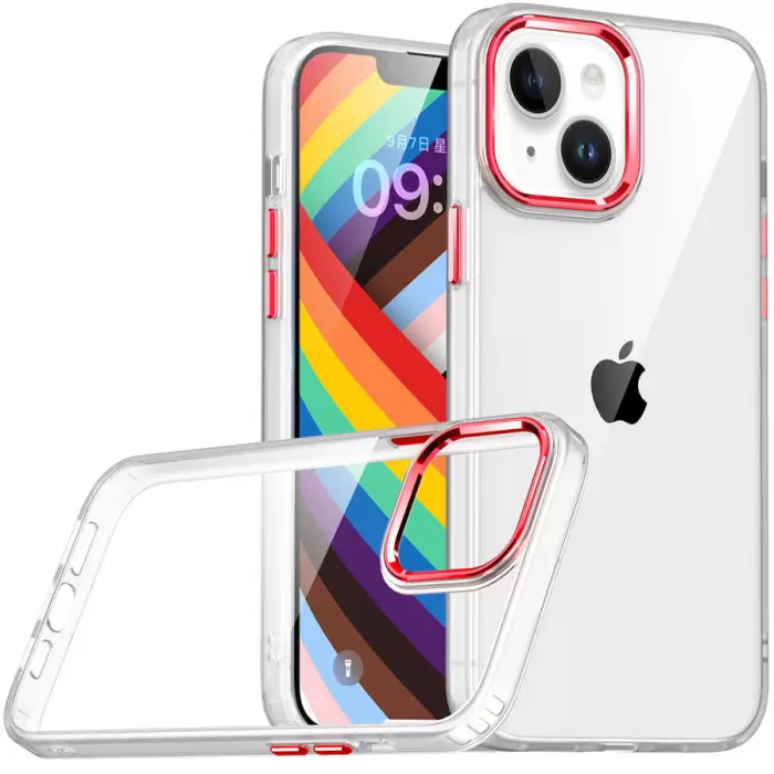 Apple iPhone 14 Plus Kılıf Lopard Kamera Çıkıntılı Arkası Şeffaf Köşeleri Parlak Renkli Işlemeli Kapak Flora