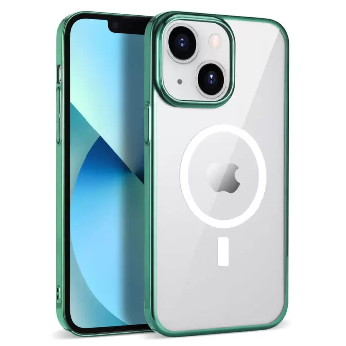 Apple iPhone 14 Plus Magsafe Şeffaf Silikon Kamera Korumalı Renkli Kenarlı Darbe Emici Kapak