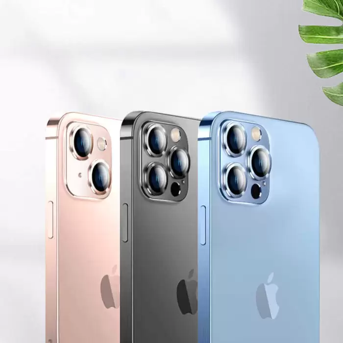 Apple iPhone 14 Pro Metal Çerçeveli Lens Koruma Parlak Renkli Kamera Koruyucu CL-08 Tam Koruma Temperli Cam CL-03