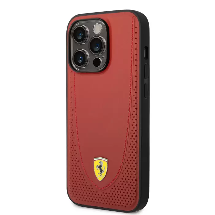 Apple İphone 14 Pro Kılıf Ferrari Magsafe Şarj Özellikli Deri Delikli Dikişli Dizayn Kapak