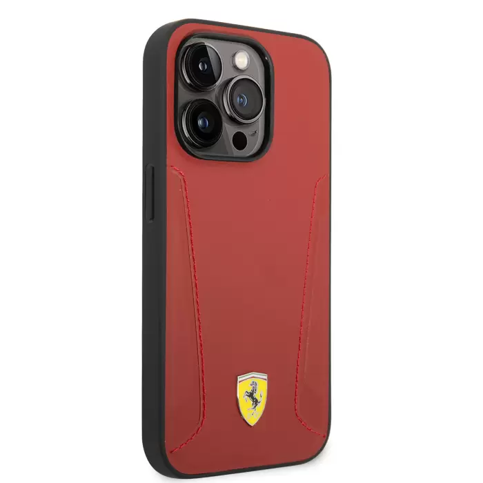 Apple İphone 14 Pro Kılıf Ferrari Magsafe Şarj Özellikli Deri Kenarları Damgalı Dizayn Kapak