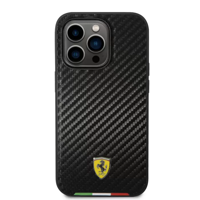 Apple İphone 14 Pro Kılıf Ferrari Magsafe Şarj Özellikli Karbon İtalyan Bayrak Dizayn Kapak
