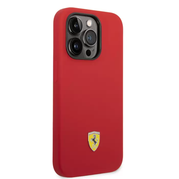 Apple İphone 14 Pro Kılıf Ferrari Magsafe Şarj Özellikli Silikon Metal Logo Dizayn Kapak