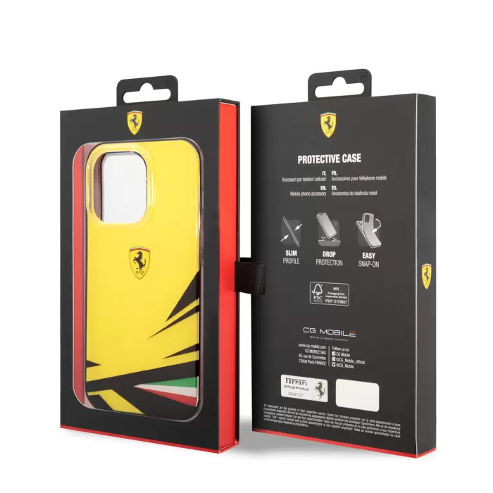 Apple İphone 14 Pro Kılıf Ferrari Sarı İtalyan Bayrak Baskılı Dizayn Kapak