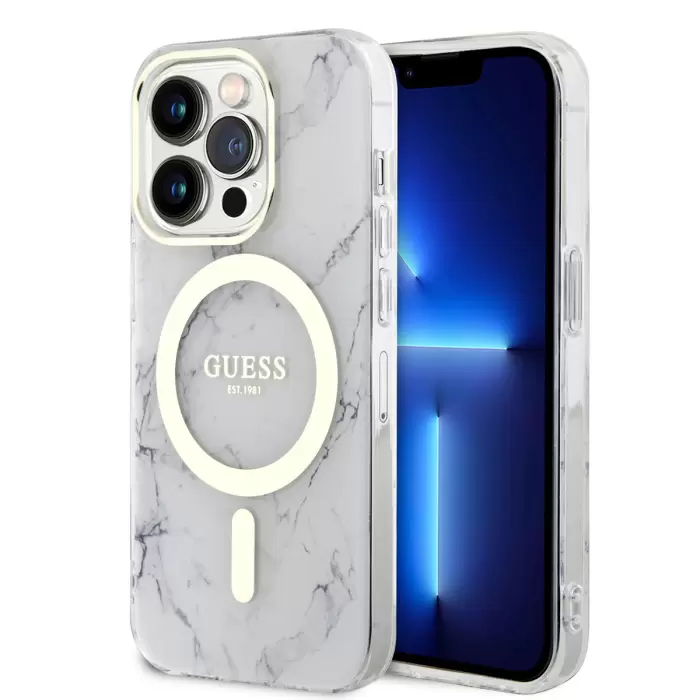 Apple İphone 14 Pro Kılıf Guess Magsafe Şarj  Mermer Desenli Kapak