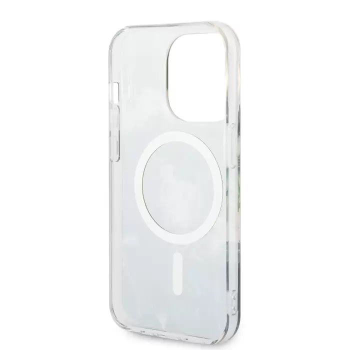 Apple İphone 14 Pro Kılıf Guess Magsafe Şarj Özellikli Yaprak Desenli Magsafe Şarj Kablolu Kapak