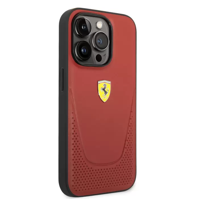 Apple İphone 14 Pro Max Kılıf Ferrari Deri Delikli Dizayn Kapak