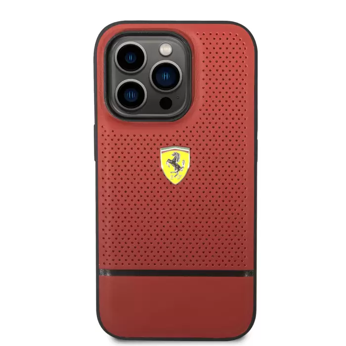 Apple İphone 14 Pro Max Kılıf Ferrari Orjinal Lisanslı Deri Delikli Ve Çizgili Dizayn Kapak