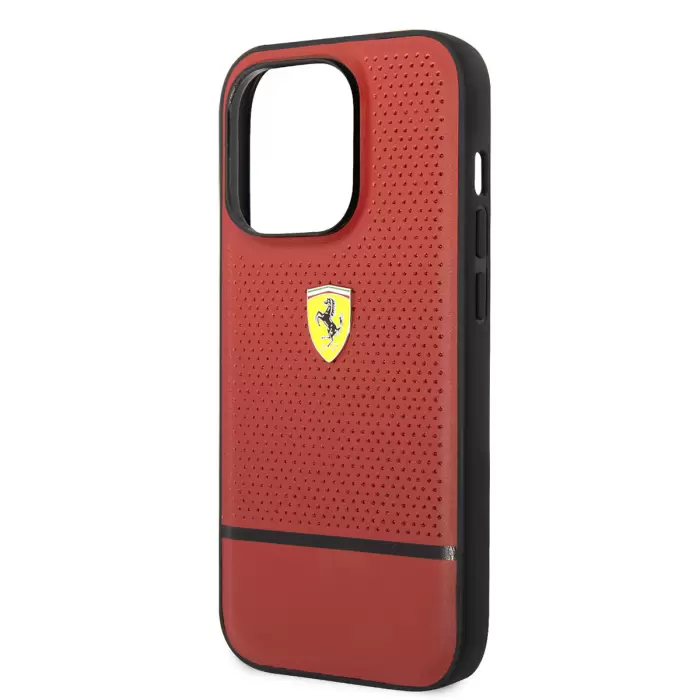 Apple İphone 14 Pro Max Kılıf Ferrari Orjinal Lisanslı Deri Delikli Ve Çizgili Dizayn Kapak