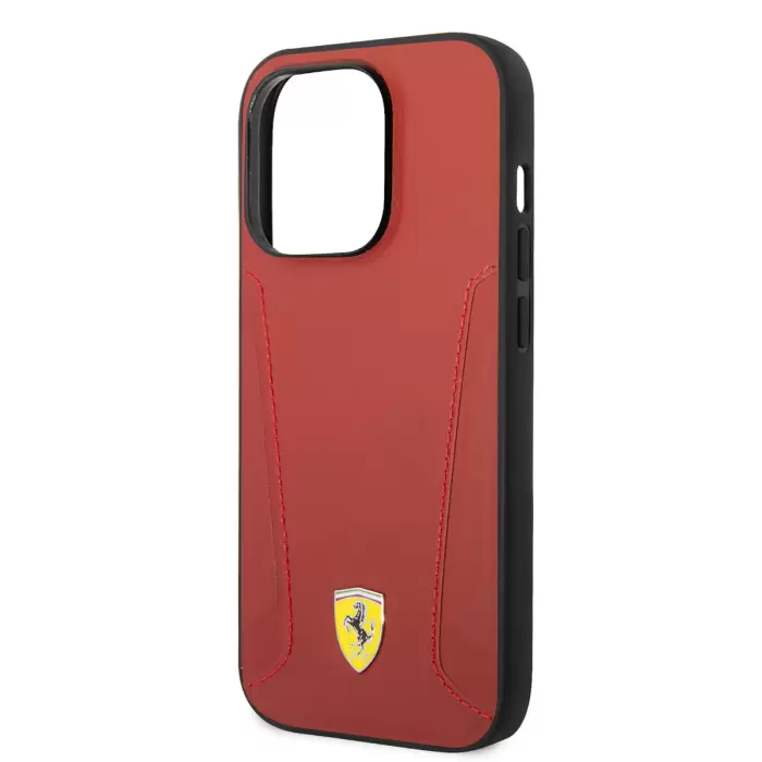 Apple İphone 14 Pro Max Kılıf Ferrari Magsafe Şarj Özellikli Deri Kenarları Damgalı Dizayn Kapak